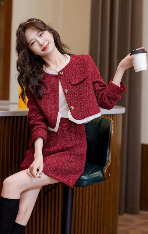 Women Stylish Short Tweed Co-Ord Sets
